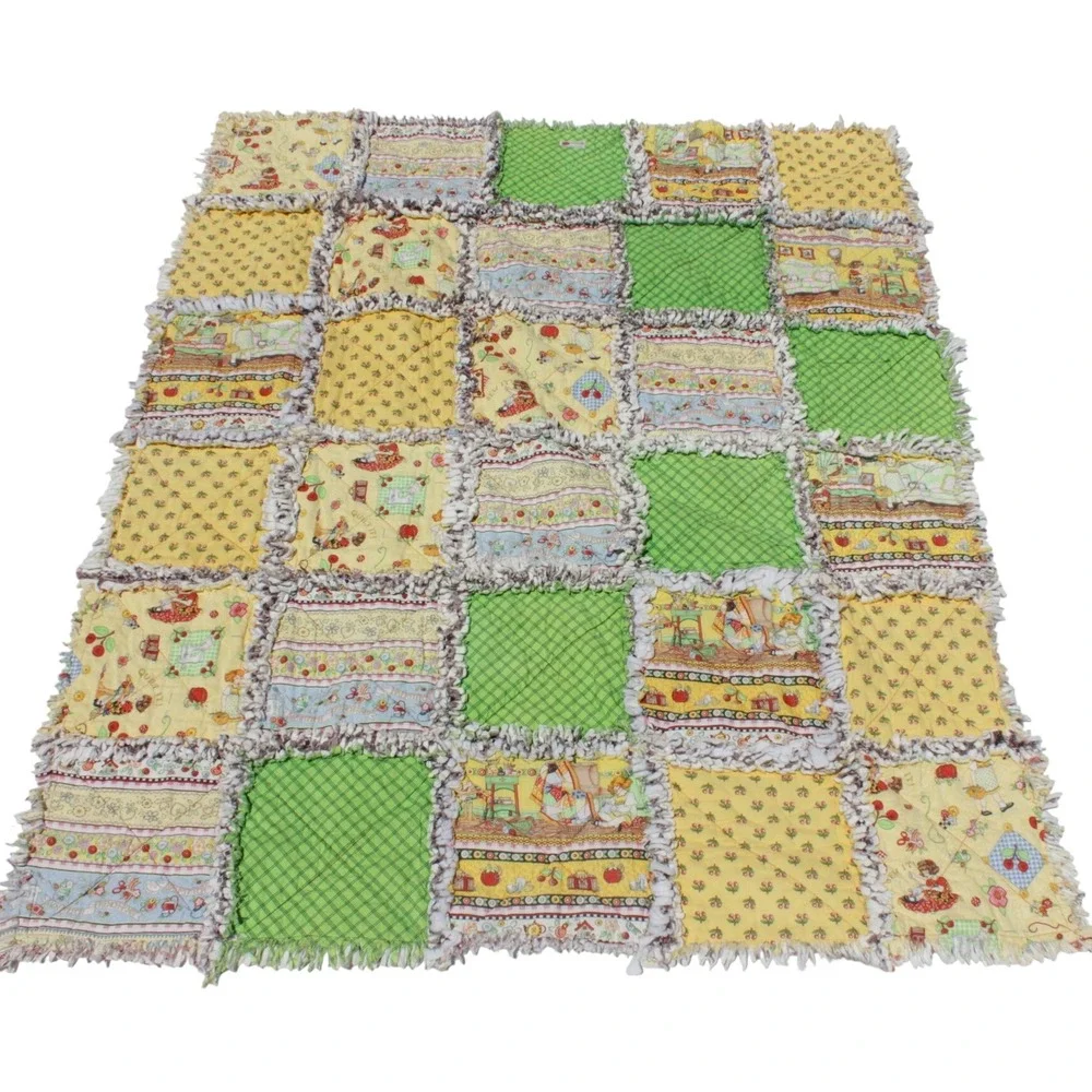 Cottage Core Denim Flannel Plaid's Rag Quilt,Granny Core Scrappy Rag Quilt 60x42